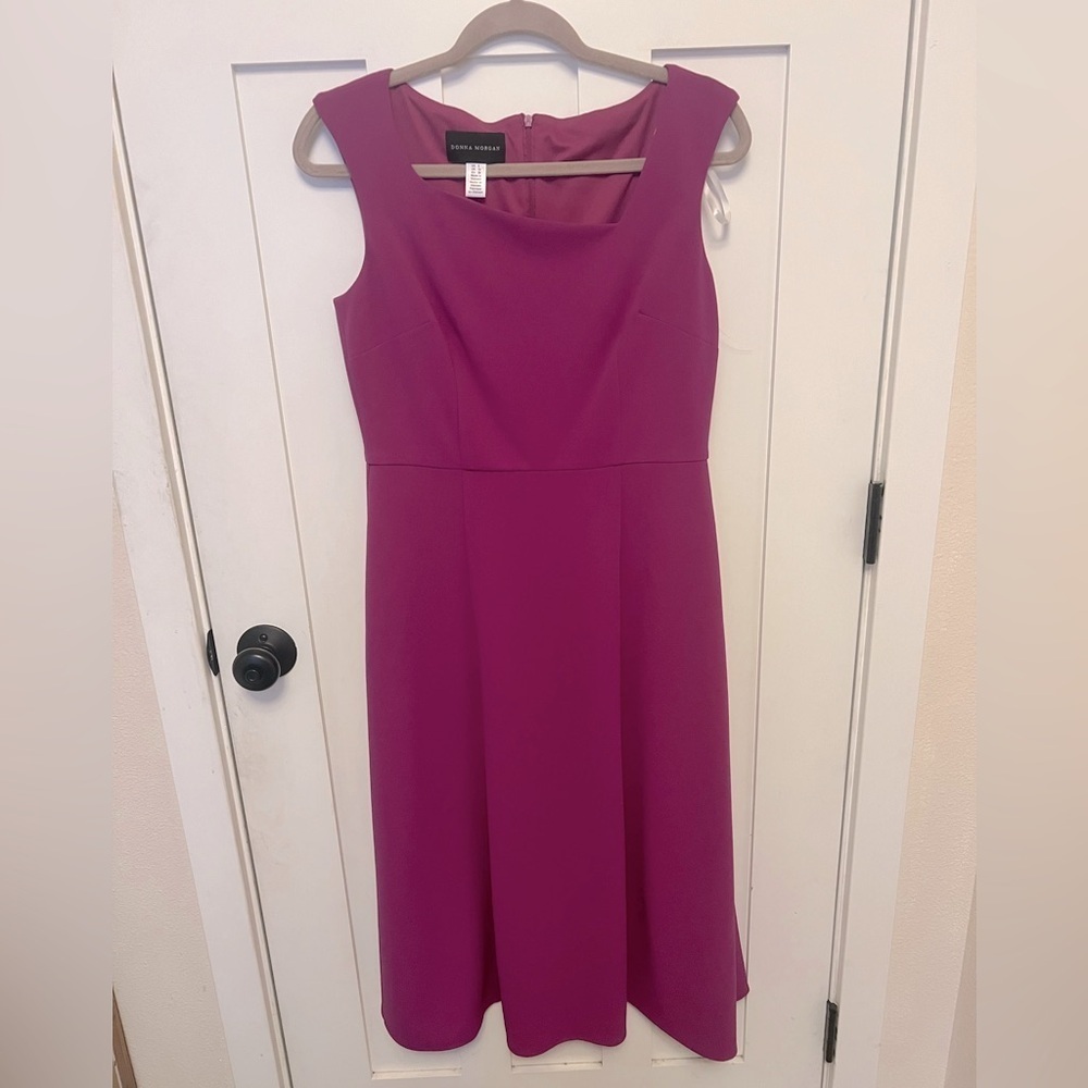 Donna Morgan Sleeveless Fuchsia Dress asymmetrical neck Size 6 fit and flare
